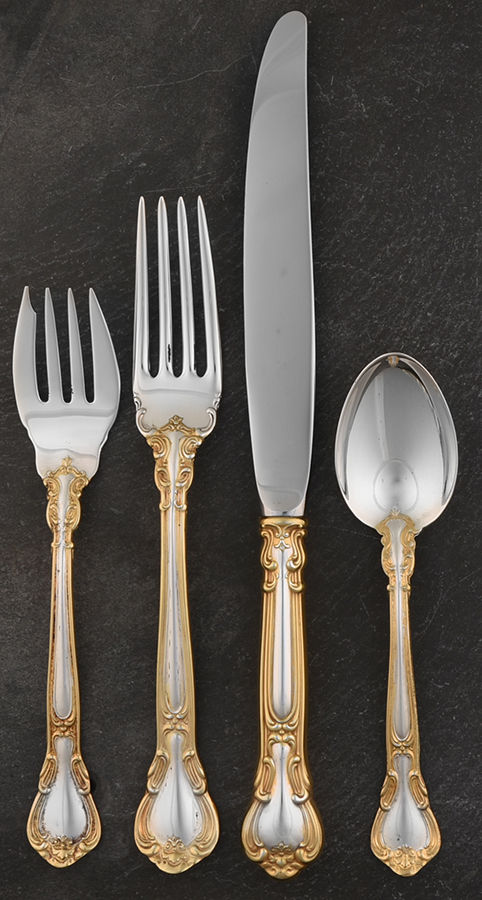 Chantilly Gold (Sterling, Gold Acct) 4 Piece Dinner Size Setting by Gorham Silver-1