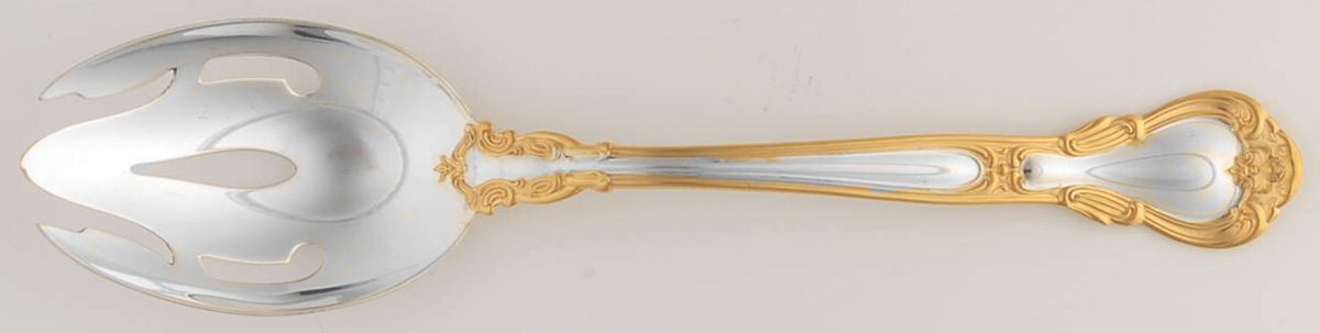 Chantilly Gold (Sterling, Gold Acct) Pierced Tablespoon (Serving Spoon) by Gorham Silver-1