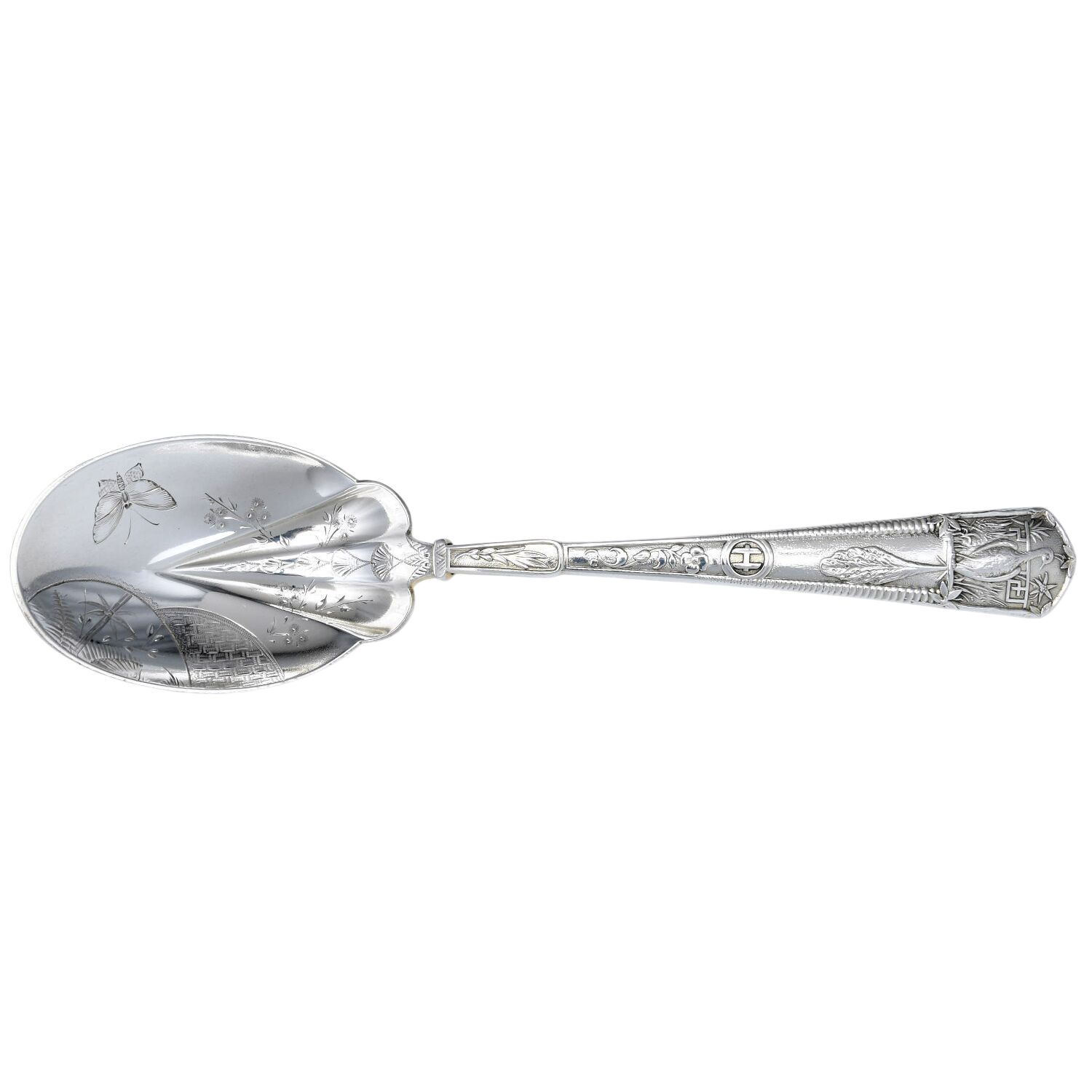 Japanese (Sterling, 1871) Bright Cut Preserve Spoon by Gorham Silver-1