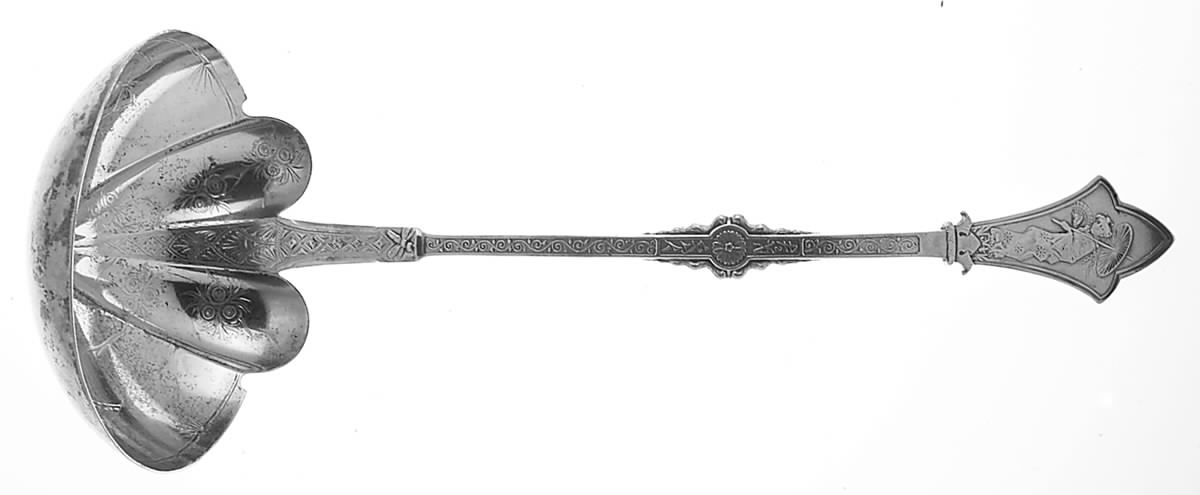 Japanese (Sterling, 1871) Soup Ladle, Bright Cut Solid Piece by Gorham Silver-1