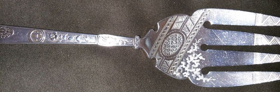 Japanese (Sterling, 1871) Bright Cut Solid Serving Fork by Gorham Silver-1
