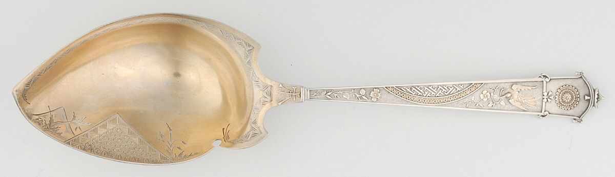 Japanese (Sterling, 1871) Solid Bright Cut Vegetable Serving Spoon by Gorham Silver-1