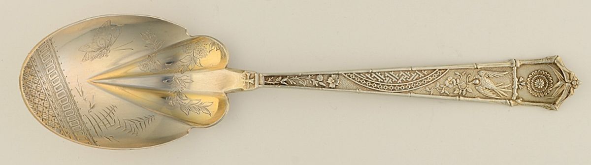 Japanese (Sterling, 1871) Salad Serving Spoon, Bright Cut Solid Piece by Gorham Silver-1