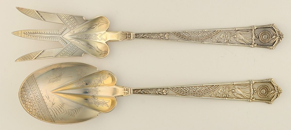 Japanese (Sterling, 1871) 2-Piece Salad Set, Bright Cut Solid Piece by Gorham Silver-1