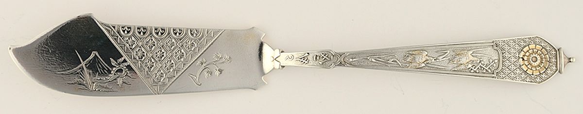 Japanese (Sterling, 1871) Flat Handle Bright Cut Master Butter by Gorham Silver-1