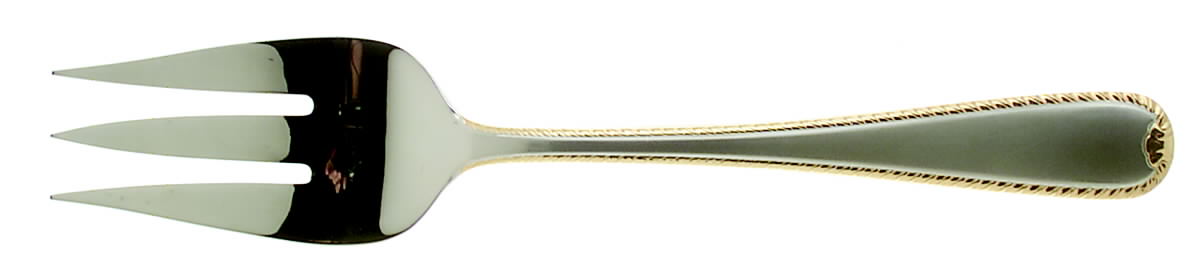 Golden Ribbon Edge Frosted Medium Solid Cold Meat Serving Fork by Gorham Silver-1
