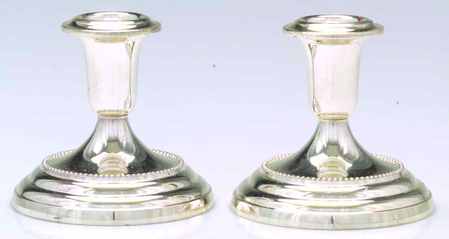 Newport Silverplate Hollowware Pair of 3" Console Candleholders by Gorham Silver-1