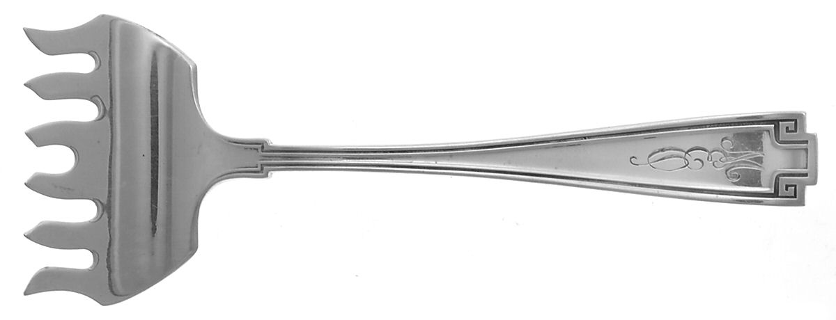 Etruscan (Sterling, 1913, Monograms) Large Solid Tined Sardine Serving Fork by Gorham Silver-1