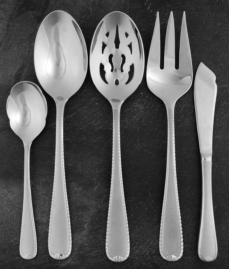 Ribbon Edge Frosted (Stainless) 5 Piece Hostess Set by Gorham Silver-1
