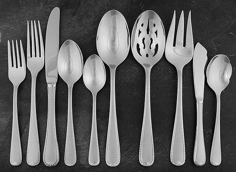 Ribbon Edge Frosted (Stainless) 45 Piece Starter Set by Gorham Silver-1
