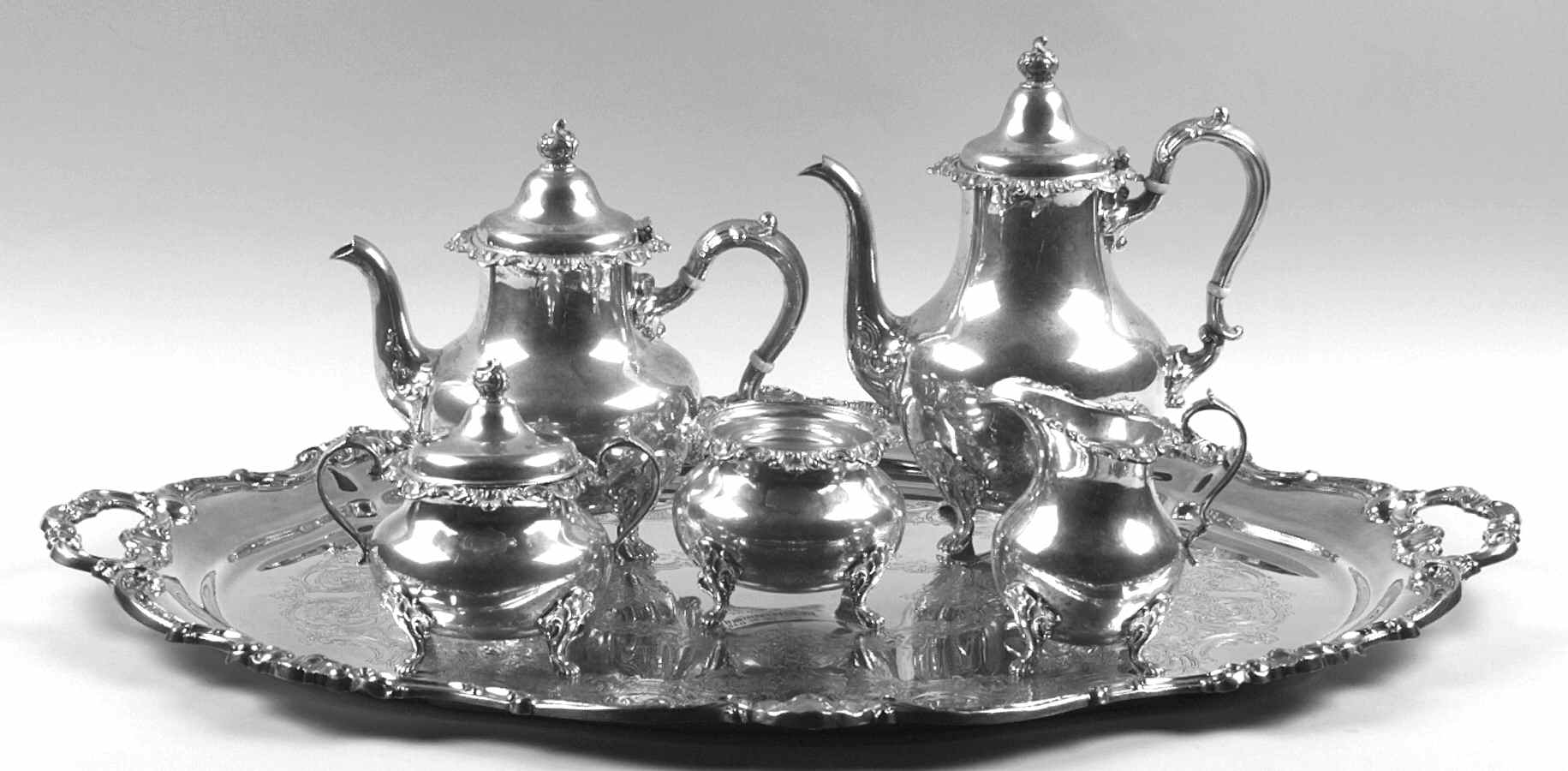 Strasbourg (Sterling, Hollowware, Newer) 6 Piece Tea Set (SCP, STP, SCR, SSU, SWB, PWT) by Gorham Silver-1