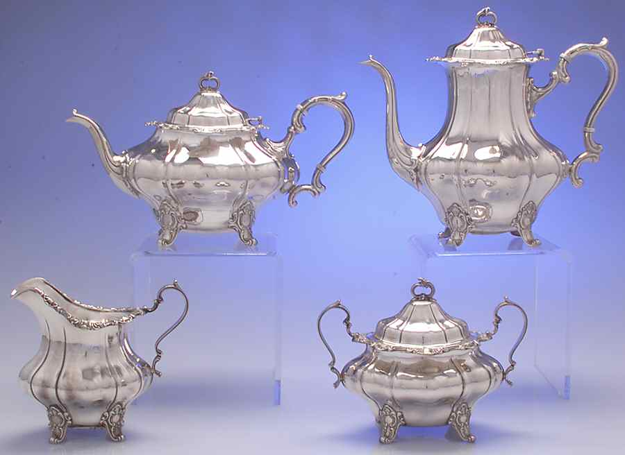 Strasbourg (Sterling, Hollowware, Newer) 4 Piece Tea Set (SCP, STP, SCR, SSU) by Gorham Silver-1