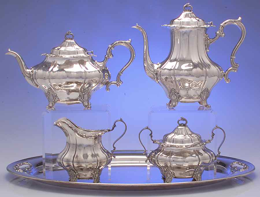 Strasbourg (Sterling, Hollowware, Newer) 5 Piece Tea Set (SCP, STP, SCR, SSU, WTL) by Gorham Silver-1