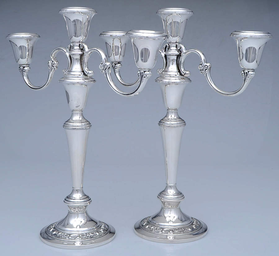 Strasbourg (Sterling, Hollowware, Older) Pair of Weighted 3 Light Candelabra by Gorham Silver-1