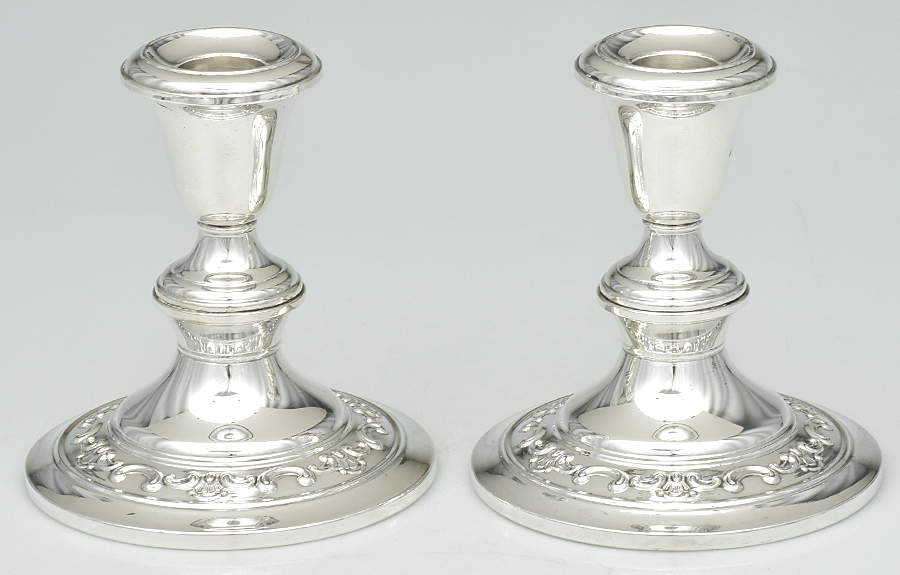 Strasbourg (Sterling, Hollowware, Older) Pair of Weighted Candleholders by Gorham Silver-1