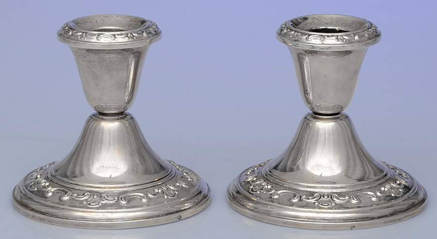 Strasbourg (Sterling, Hollowware, Older) Pair of Weighted Candleholders by Gorham Silver-1