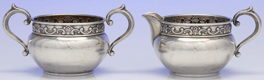 Strasbourg (Sterling, Hollowware, Older) Mini Sterling Creamer and Open Sugar by Gorham Silver-1