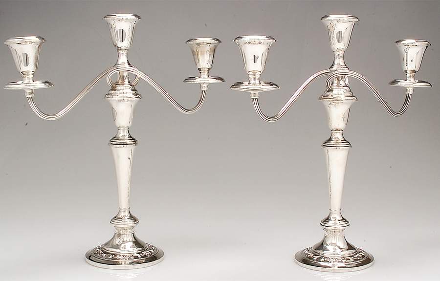 Strasbourg (Sterling, Hollowware, Older) Pair of Weighted 3 Light Candelabra by Gorham Silver-1
