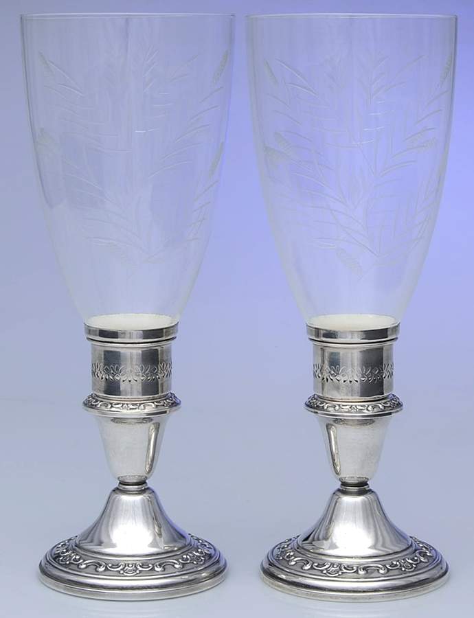 Strasbourg (Sterling, Hollowware, Older) Pair of Weighted Hurricane Lamp & Globe by Gorham Silver-1