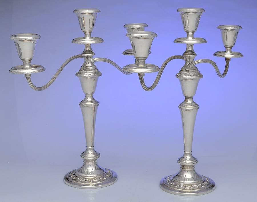 Strasbourg (Sterling, Hollowware, Older) Pair of 14" 3 Light Weighted Candelabras by Gorham Silver-1