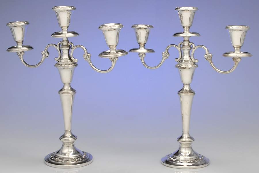 Strasbourg (Sterling, Hollowware, Older) Pair of Weighted 3 Light Candelabra by Gorham Silver-1