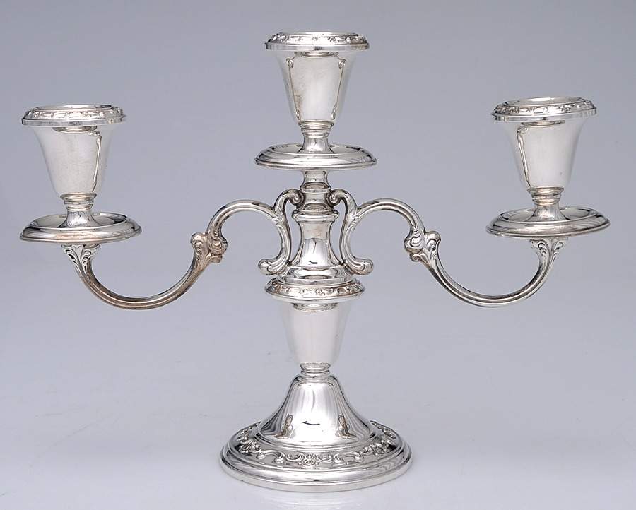 Strasbourg (Sterling, Hollowware, Older) 9" Weighted 3 Light Candlabra by Gorham Silver-1