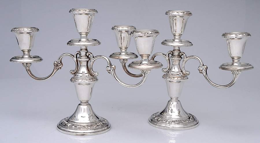 Strasbourg (Sterling, Hollowware, Older) Pair of 9" Weighted 3 Light Candelabra by Gorham Silver-1