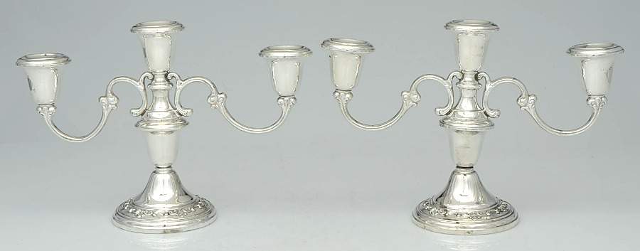 Strasbourg (Sterling, Hollowware, Older) Pair of Weighted 3 Light Candelabra by Gorham Silver-1