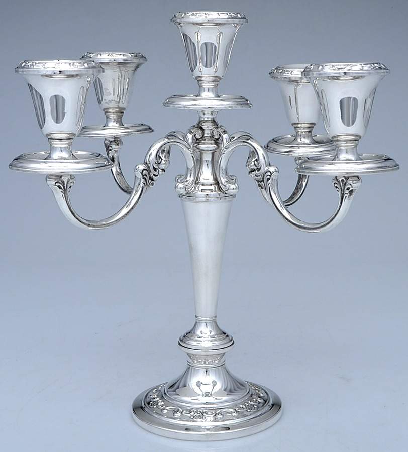 Strasbourg (Sterling, Hollowware, Older) Weighted 5 Light Candelabra by Gorham Silver-1