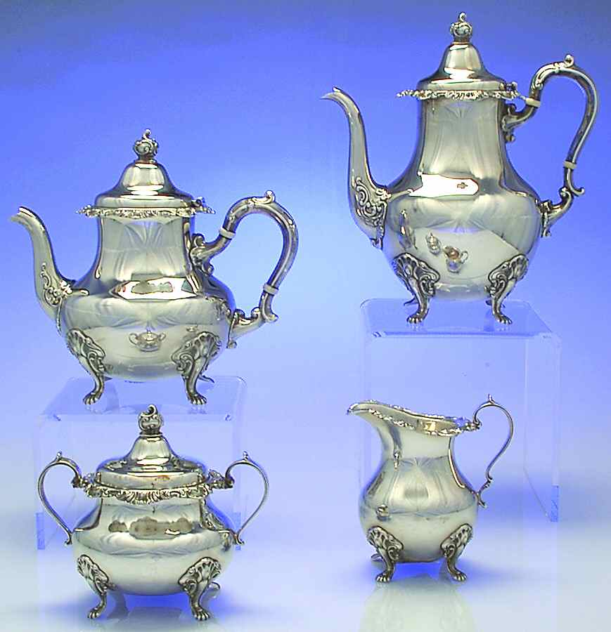 Strasbourg (Sterling, Hollowware, Older) 4 Piece Tea Set (SCP, STP, SCR, SSU) by Gorham Silver-1