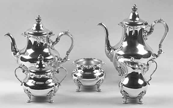 Strasbourg (Sterling, Hollowware, Older) 5 Piece Tea Set (SCP, STP, SCR, SSU, SWB) by Gorham Silver-1