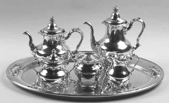 Strasbourg (Sterling, Hollowware, Older) 6 Piece Tea Set (SCP, STP, SCR, SSU, SWB, WTL) by Gorham Silver-1