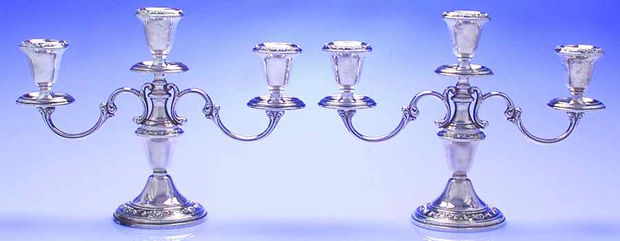 Strasbourg (Sterling, Hollowware, Older) Pair of Medium 3-Light Candelabra by Gorham Silver-1