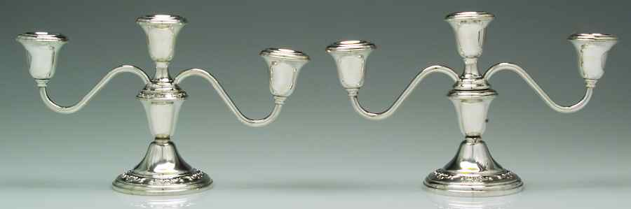 Strasbourg (Sterling, Hollowware, Older) Pair of 3 Light Small Candelabra by Gorham Silver-1