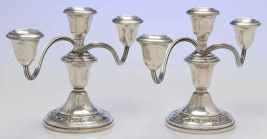 Strasbourg (Sterling, Hollowware, Older) Pair of 6" Weighted 3 Light Candelabras by Gorham Silver-1
