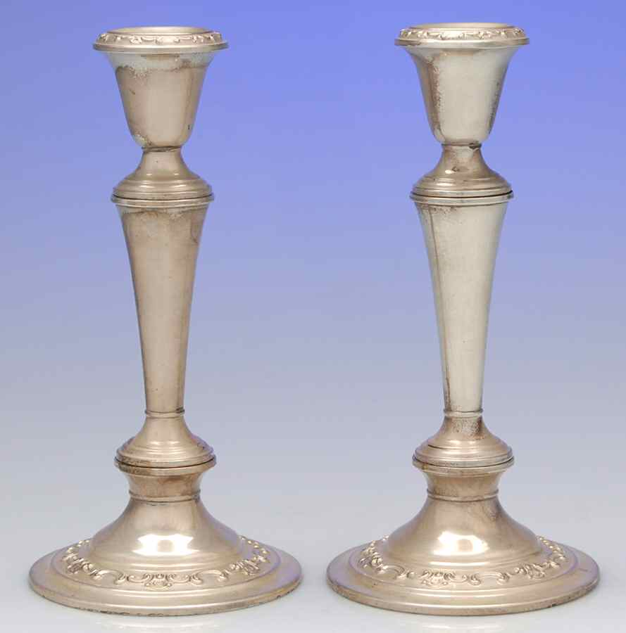 Strasbourg (Sterling, Hollowware, Older) Pair of 9" Weighted Candlesticks by Gorham Silver-1