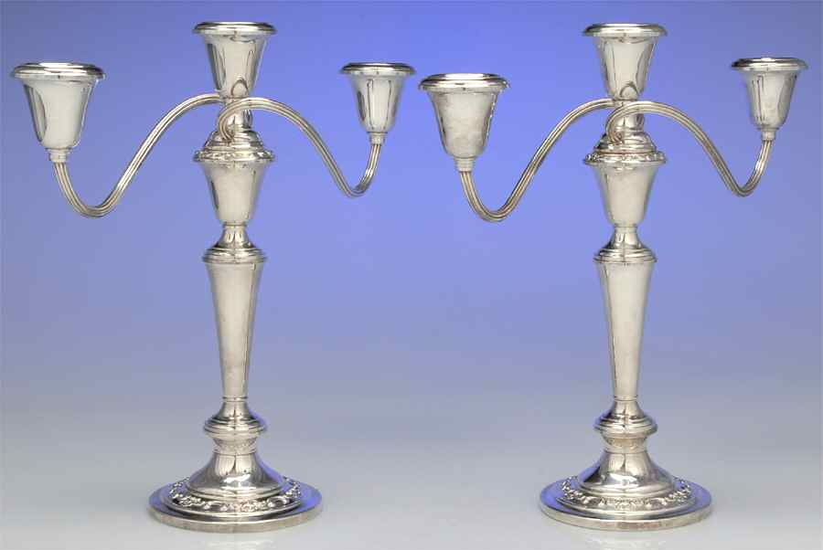 Strasbourg (Sterling, Hollowware, Older) Pair of Weighted 3 Light Candelabra by Gorham Silver-1