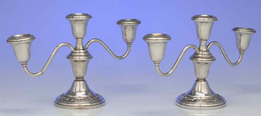 Strasbourg (Sterling, Hollowware, Older) Pair of Weighted 3 Light Candelabra by Gorham Silver-1