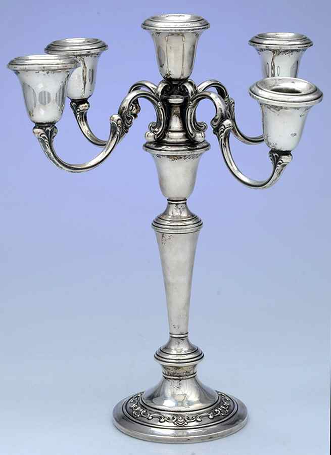 Strasbourg (Sterling, Hollowware, Older) Weighted 5 Light Candelabra by Gorham Silver-1
