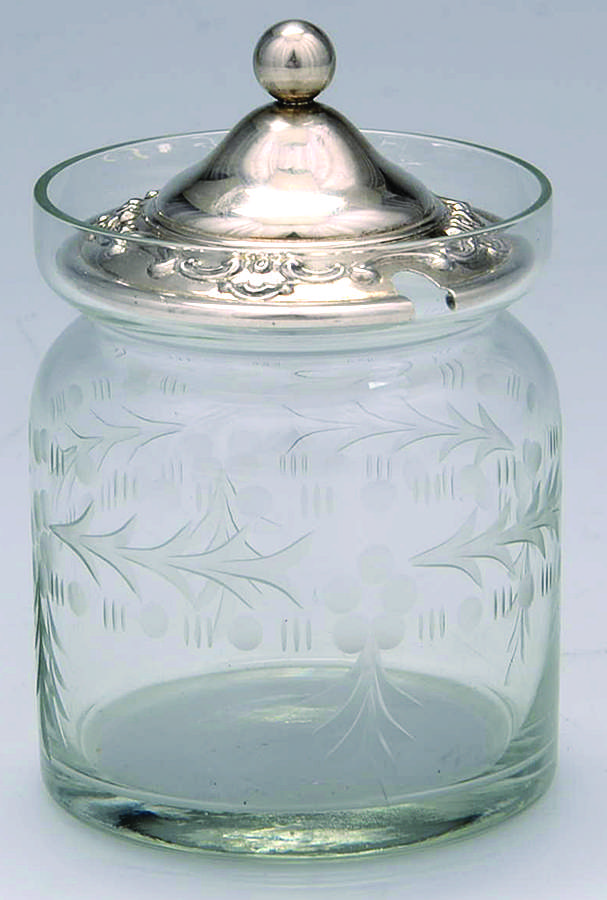Strasbourg (Sterling, Hollowware, Older) Crystal Jam Jar & Silver Lid by Gorham Silver-1