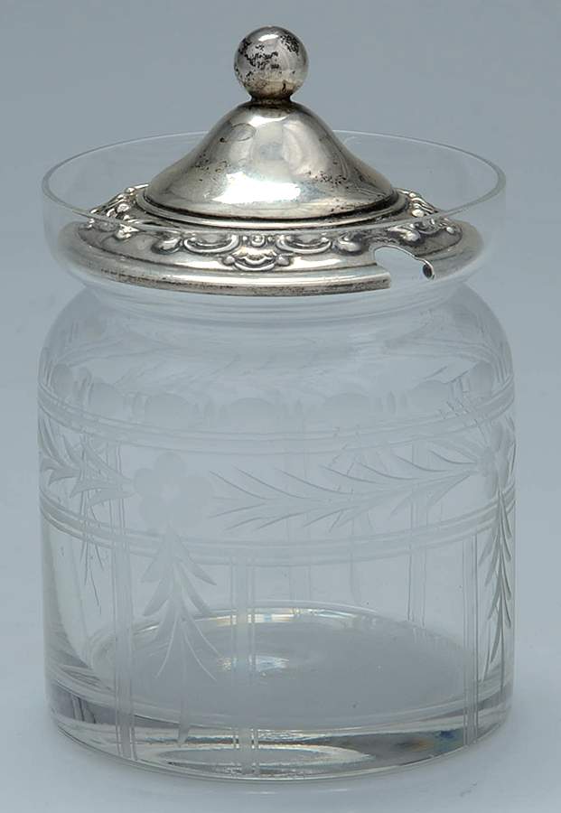 Strasbourg (Sterling, Hollowware, Older) Crystal Jam Jar & Silver Lid by Gorham Silver-1