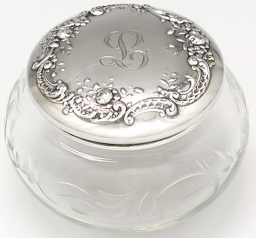 Dresden Rose (Sterling, Hollowware) 3" Powder Jar W/Crystal Bowl, Silverplate Lid by Gorham Silver-1