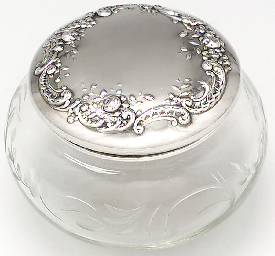 Dresden Rose (Sterling, Hollowware) 3" Powder Jar, Crystal Bowl and Silverplate Lid by Gorham Silver-1