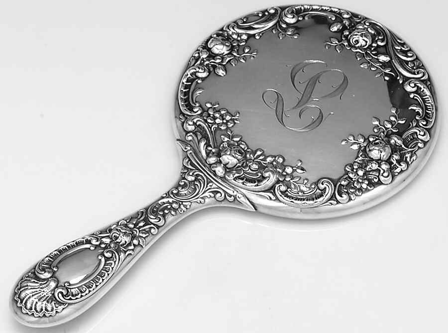 Dresden Rose (Sterling, Hollowware) Mirror with Handle by Gorham Silver-1