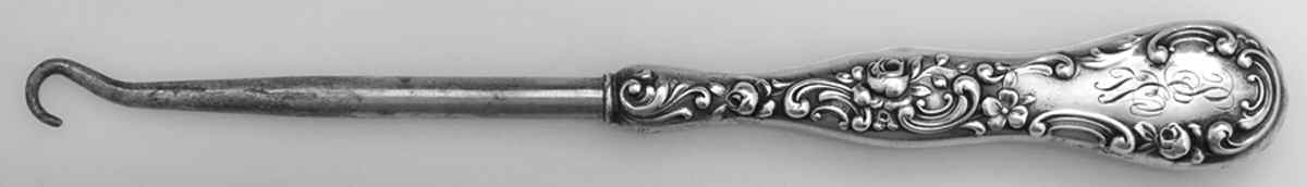 Dresden Rose (Sterling, Hollowware) Button Hook-Hollow Hdl/Large by Gorham Silver-1