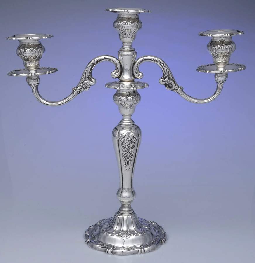Louis XV (Sterling, Hollowware, Newer, Scroll Edge) Weighted 3 Light Candelabra by Gorham Silver-1