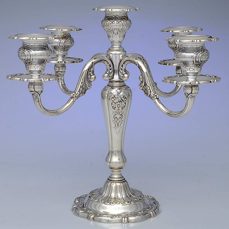 Louis XV (Sterling, Hollowware, Newer, Scroll Edge) Weighted 5 Light Candelabra by Gorham Silver-1