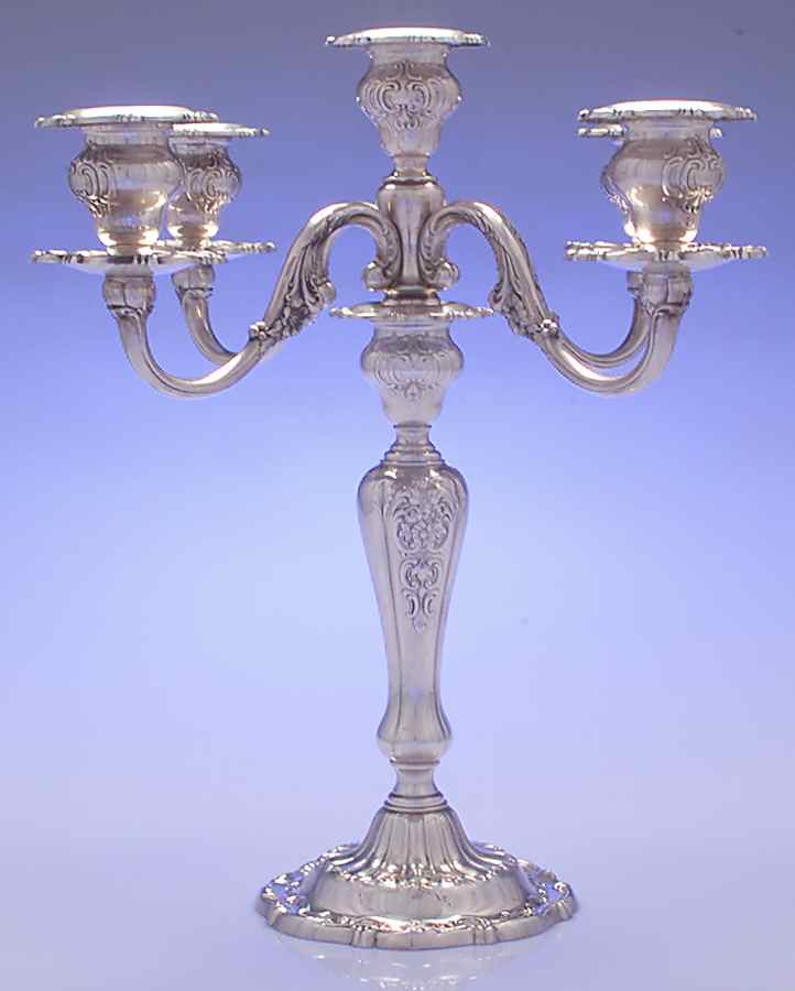 Louis XV (Sterling, Hollowware, Newer, Scroll Edge) Weighted 5 Light Candelabra by Gorham Silver-1