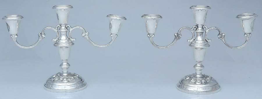 Buttercup (Sterling, Hollowware) Pair of Weighted 3 Light Candelabra by Gorham Silver-1