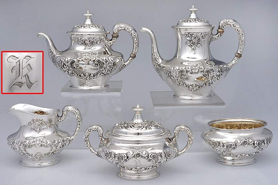Buttercup (Sterling, Hollowware) 5 Piece Tea Set (CP1,TP1, CR1, SU1, WB1) by Gorham Silver-1